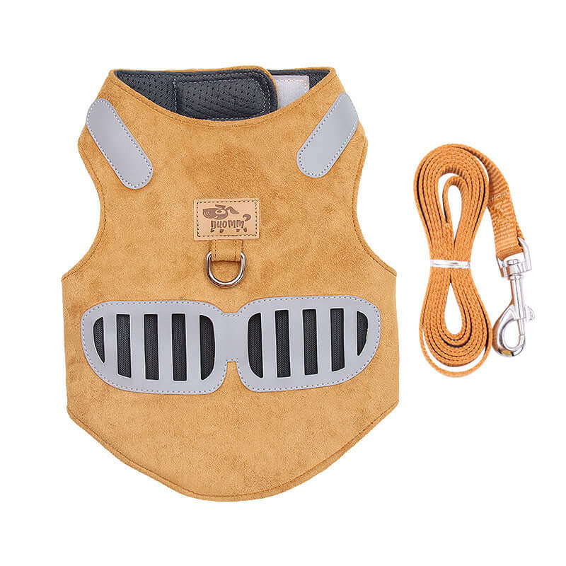 Harnais pour chat en suède doux avec corde de traction, conçu pour le confort et la sécurité des félins.
