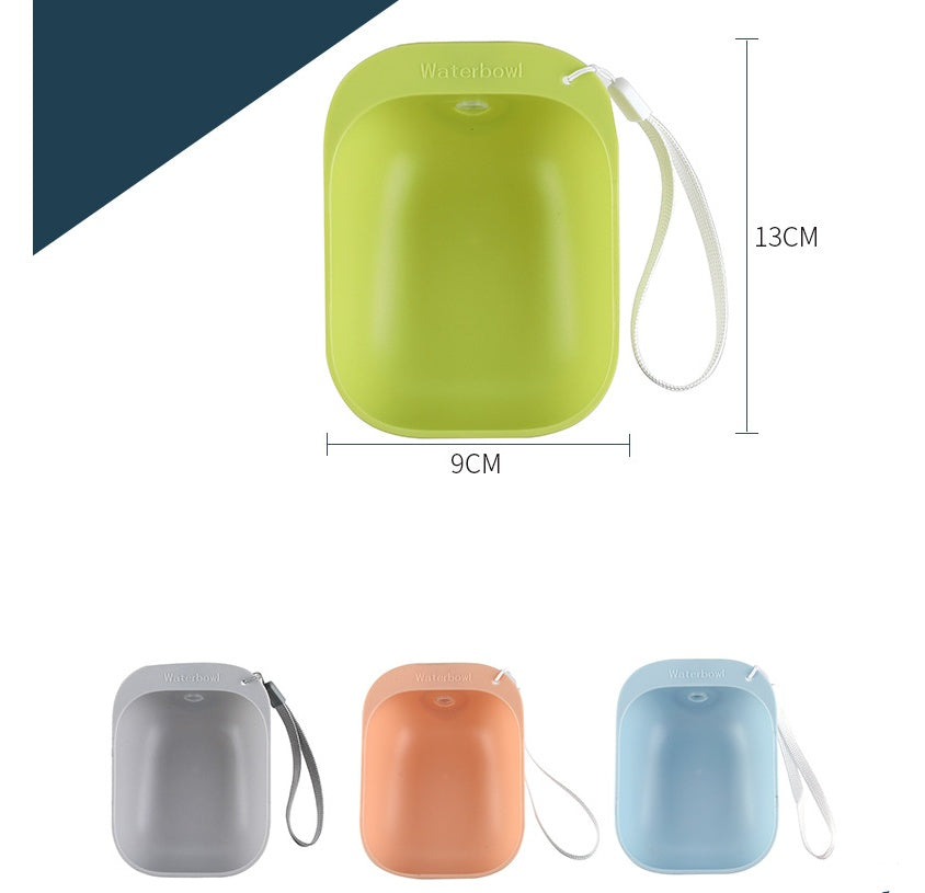 Bol à boire portable pour animaux, en plusieurs couleurs : vert, gris, orange, bleu. Pratique et élégant.