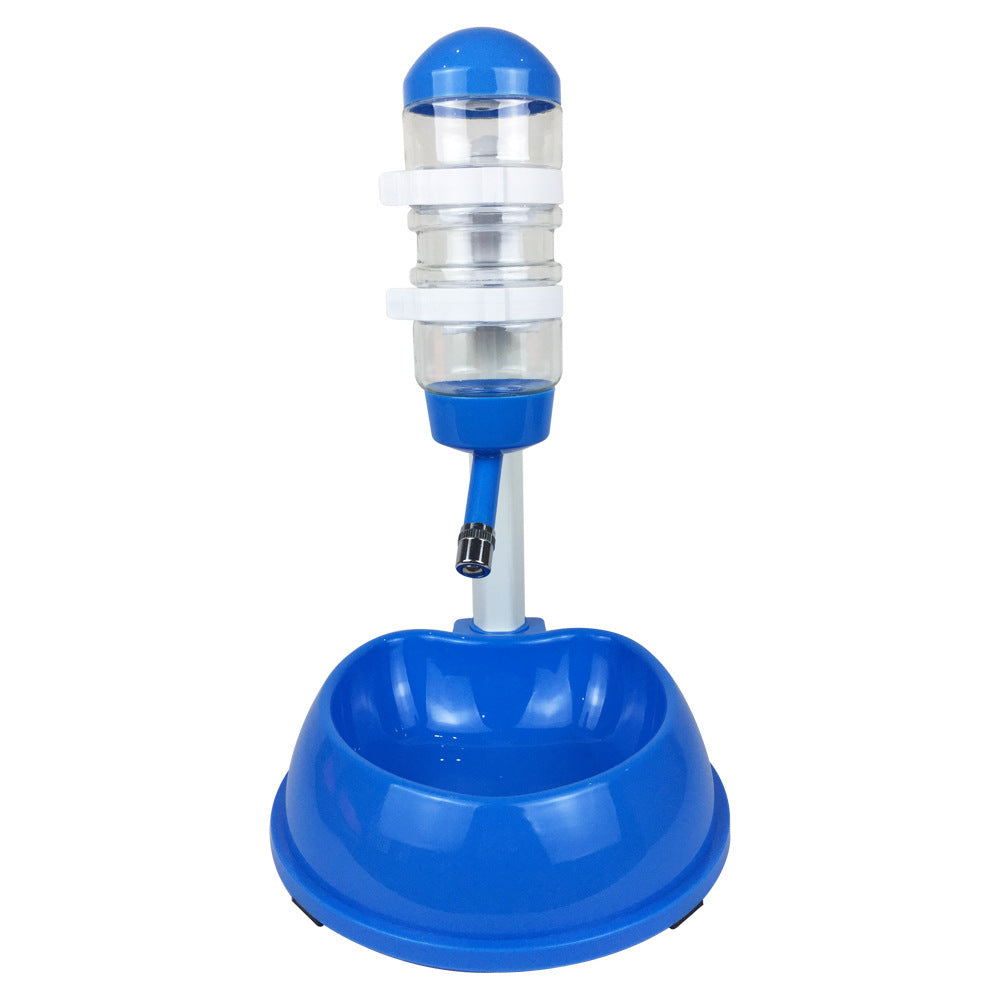 Distributeur automatique d'eau pour animaux en plastique bleu avec robinet en acier inoxydable, idéal pour chiens et chats.