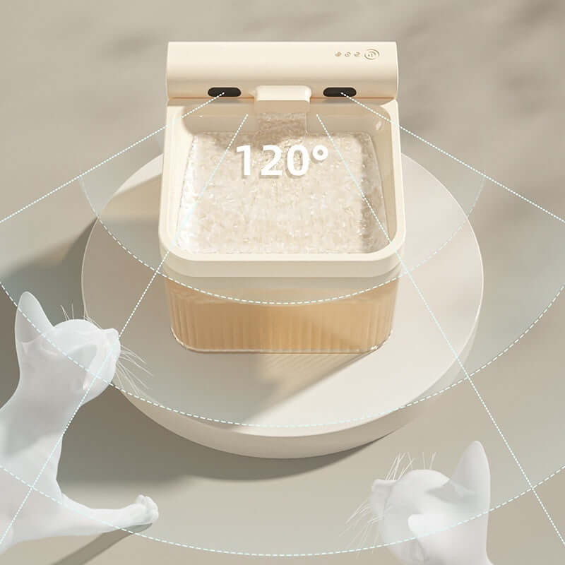 Distributeur d'eau intelligent pour animaux avec système de filtration, idéal pour chiens et chats, design moderne.