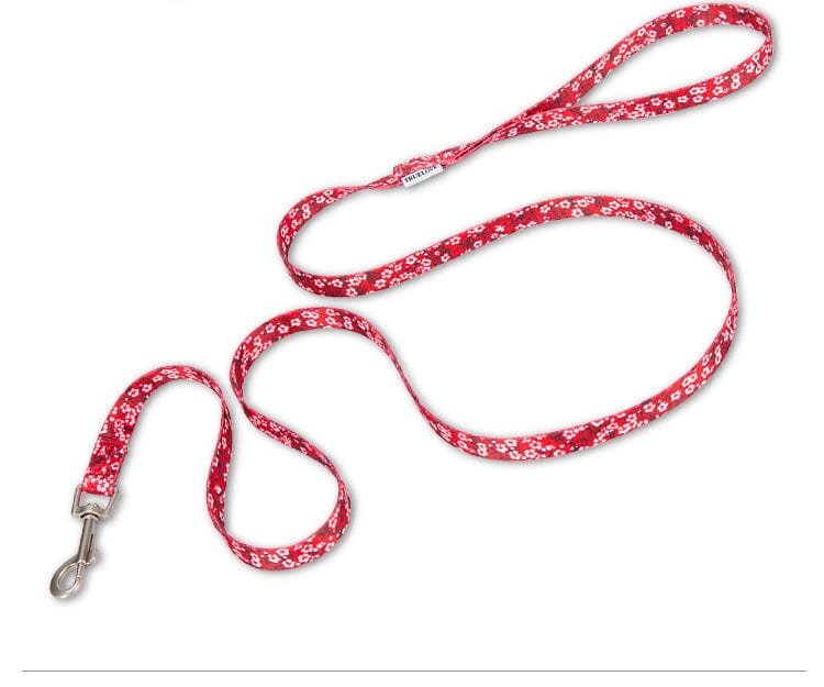 Corde florale résistante pour chiens et chats, motif fleuri rouge, idéale pour promenades et accessoire pour animaux.