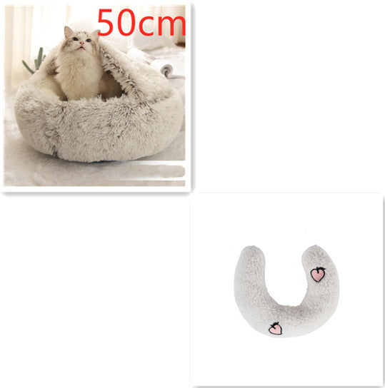 Lit Douillet 2 En 1 pour Chiens et Chats - Lit d'Hiver Rond en Peluche
