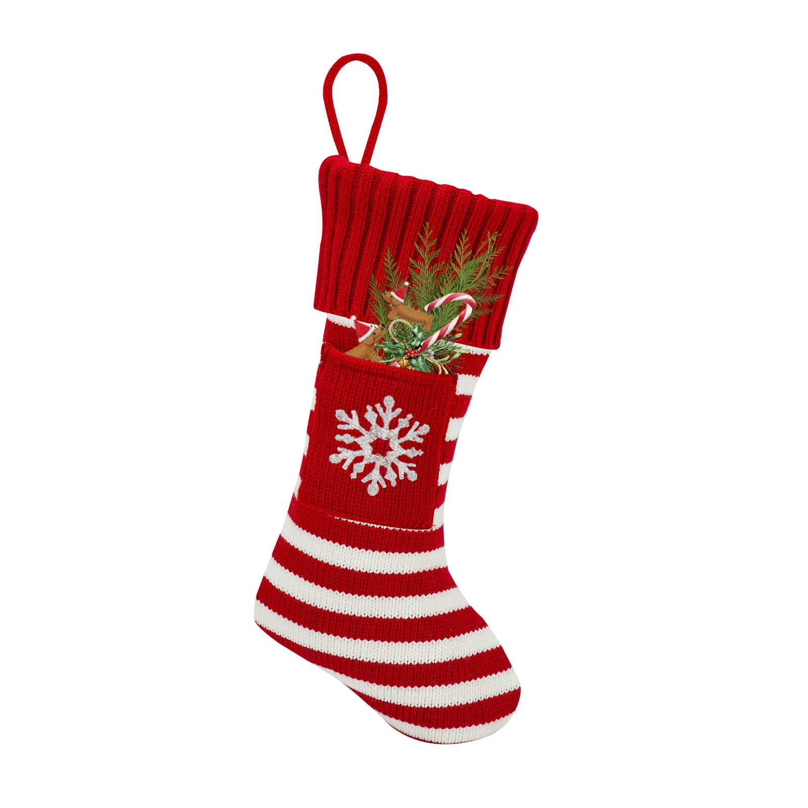 Chaussette de Noël pour animaux avec motif flocon, idéale pour les cadeaux de fêtes pour chiens et chats.