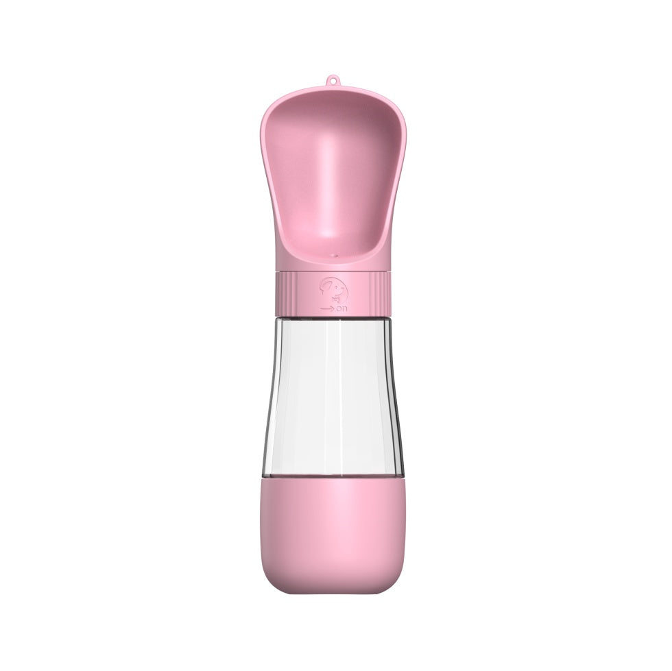 Gobelet d'eau multifonctionnel rose pour animaux, idéal pour promenades et voyages, en matériaux durables.