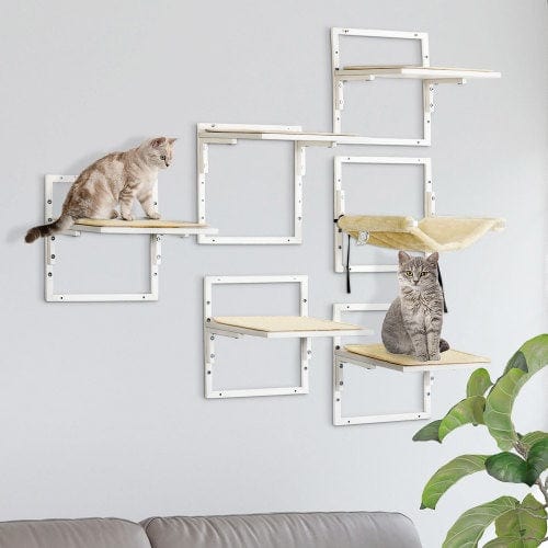 Étagères murales modernes PawHut pour chats, offrant un espace de vie vertical et un design innovant.