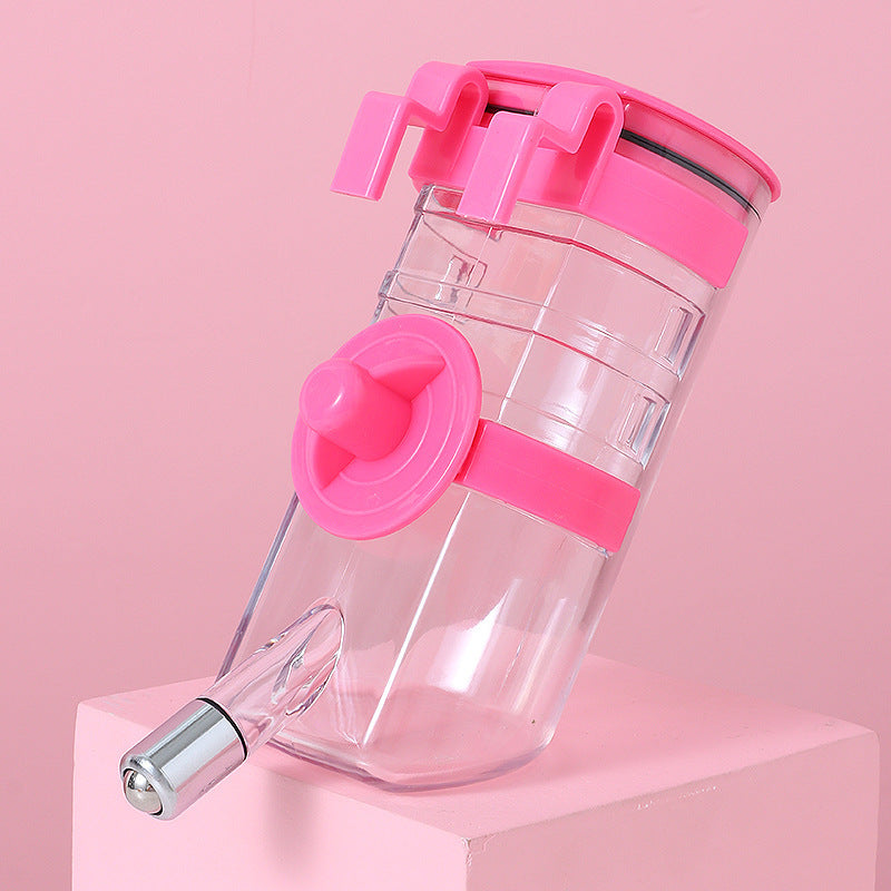 Distributeur d'eau pour chien sans goutte en plastique rose, design sécurisé et silencieux, idéal pour animaux.