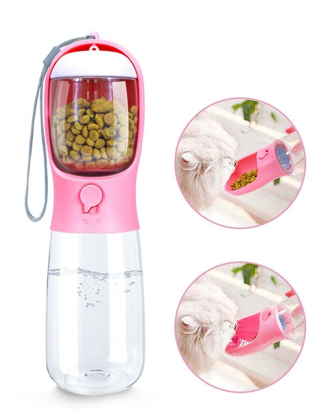 Gobelet portable en plastique pour chiens et chats, avec compartiment pour nourriture et eau, idéal pour les sorties.