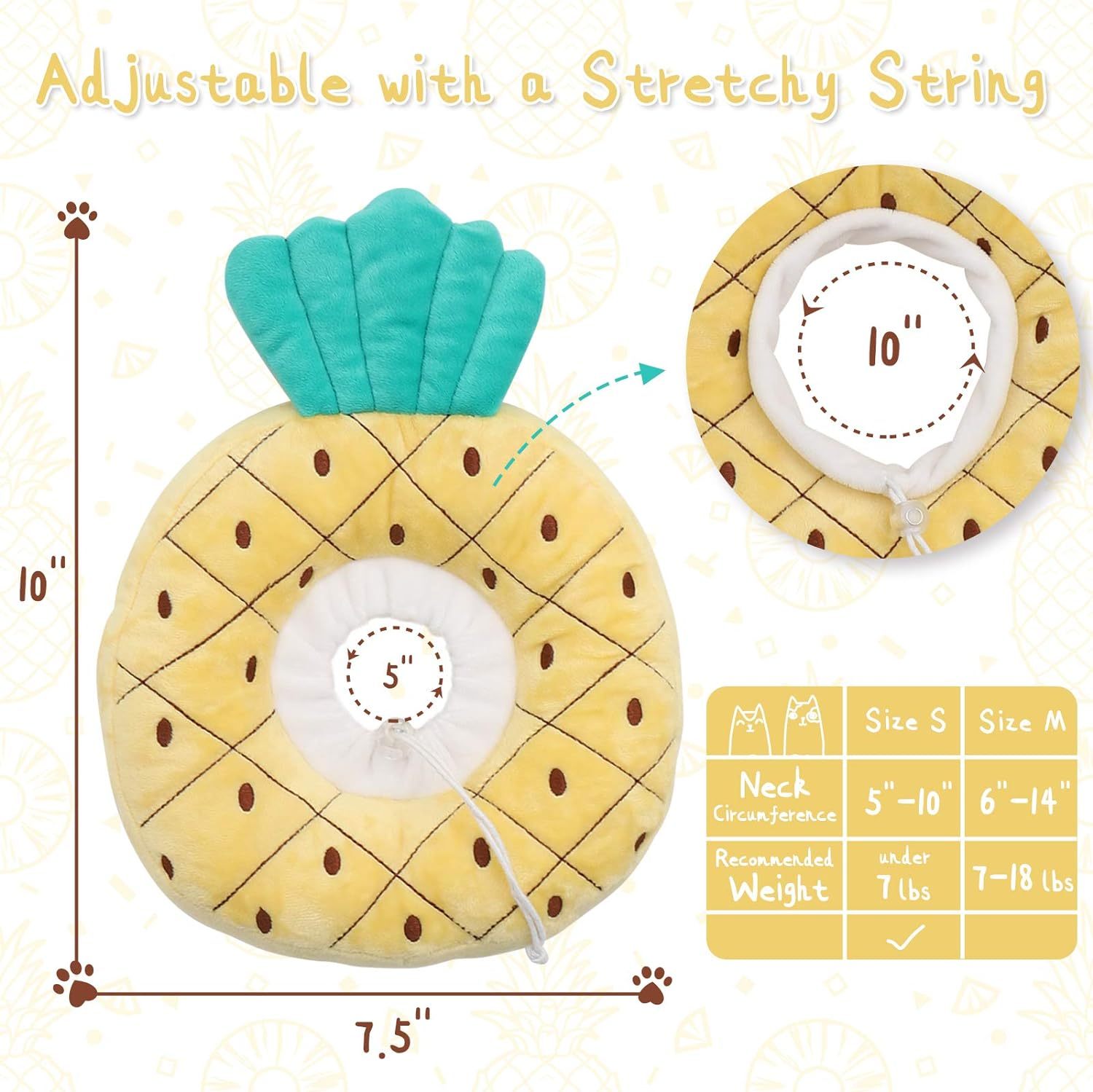 Collier de récupération ajustable en forme d'ananas pour chat, avec cordon élastique pour un ajustement confortable.