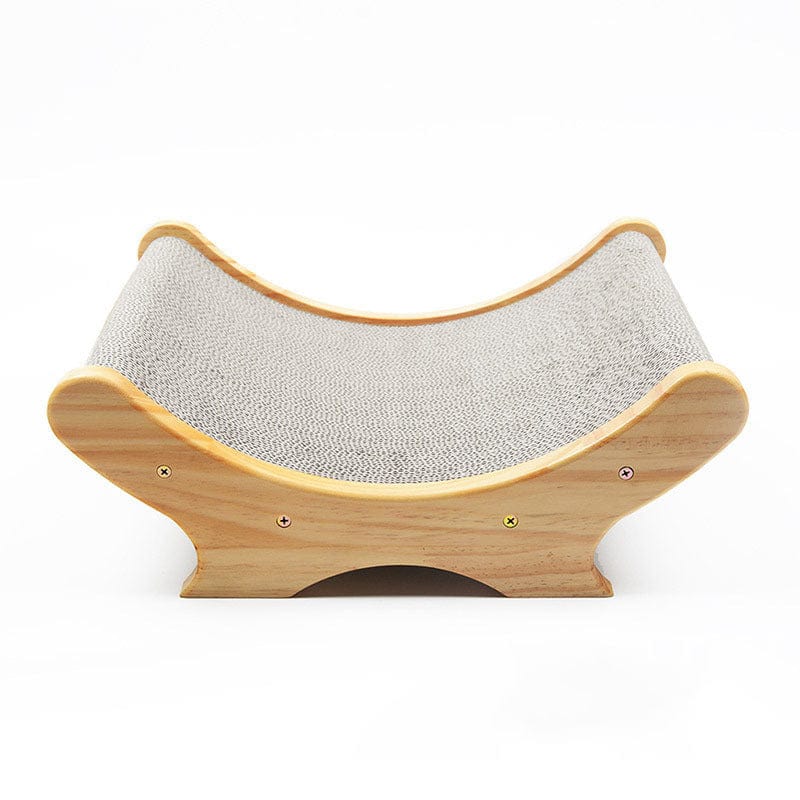 Grindoir en forme de lit pour chat en bois, idéal pour gratter et divertir, dimensions 40x27x14.5 cm.