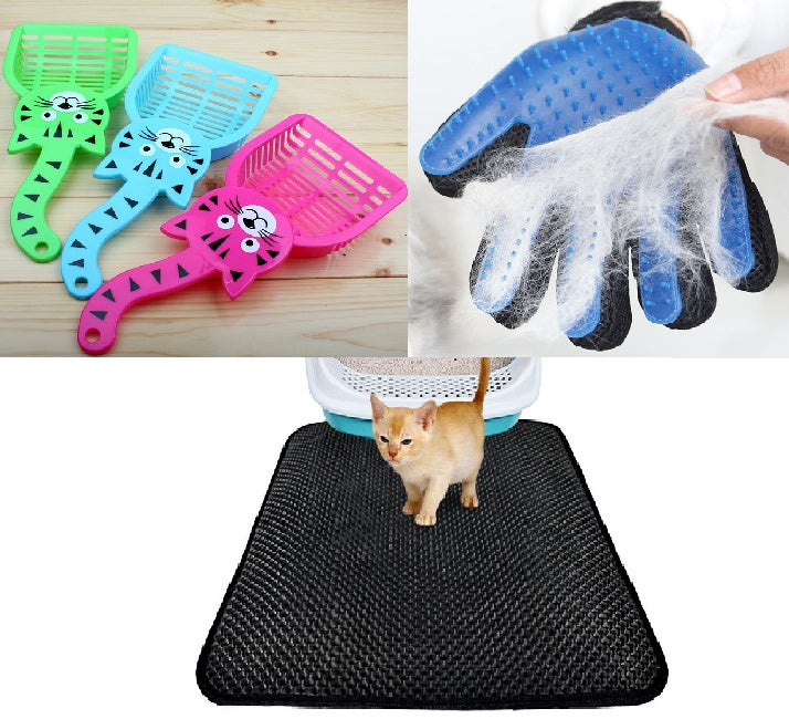 Tapis pour Chat S, M, L avec Gant Droit et Pelle en Plastique