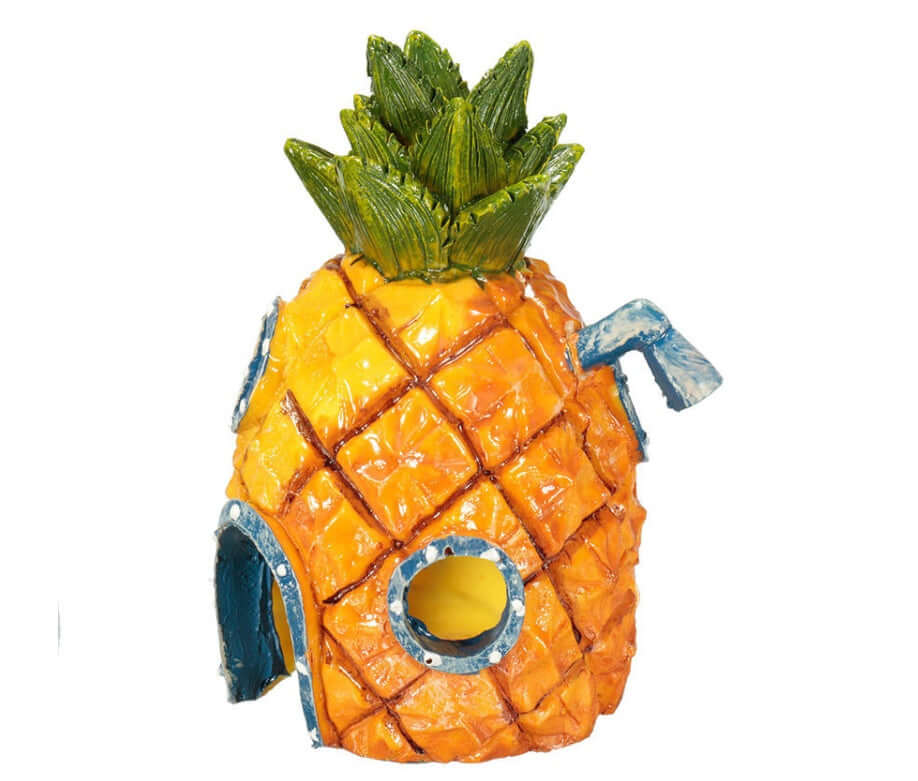 Maison Ananas pour Poissons d'Aquarium en résine, décorative et sécuritaire pour poissons.