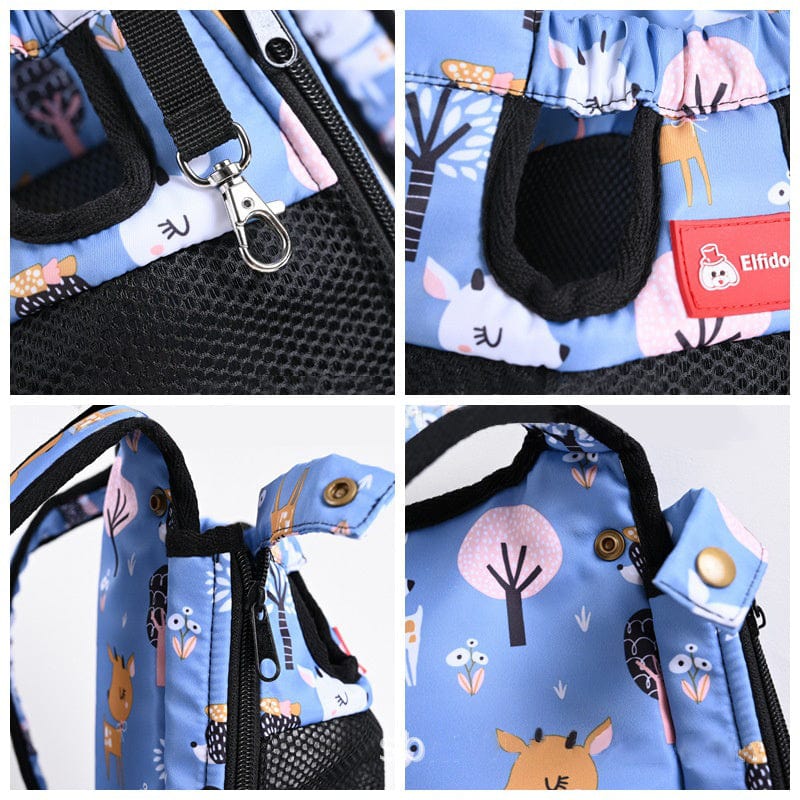 Sac à dos pour animaux de compagnie en nylon coloré avec motif d'animaux, idéal pour le confort et la sécurité des petits animaux.