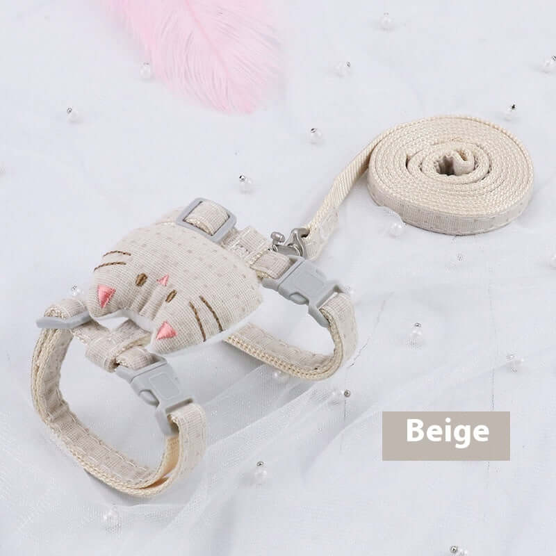 Corde à tirer pour chat en T beige avec motif de chat, idéale pour le jeu et l'exercice en toute sécurité.