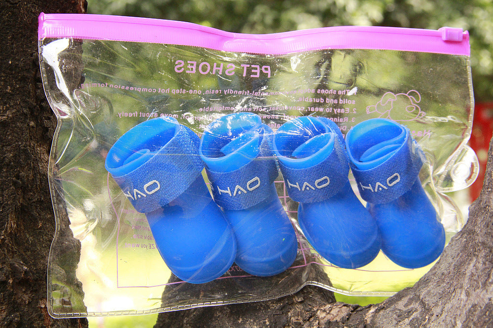 Bottes de pluie pour chiens en PVC, pack de 4, coloris bleu, avec sac de rangement transparent.