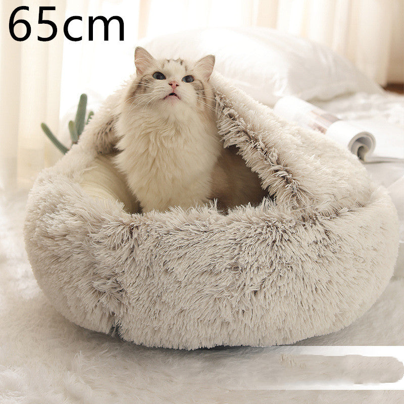 Lit Douillet 2 En 1 pour Chiens et Chats - Lit d'Hiver Rond en Peluche