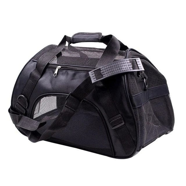 Sac à dos noir pour chien avec ventilations, idéal pour le transport et les promenades avec votre animal.