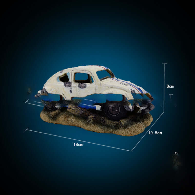 Ornement décoratif en résine de voiture ancienne pour aquarium, ajoutant style et authenticité à votre décor aquatique.