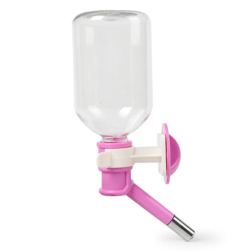 Distributeur d'eau suspendu pour animaux en plastique rose, 500 ml, idéal pour petits animaux.
