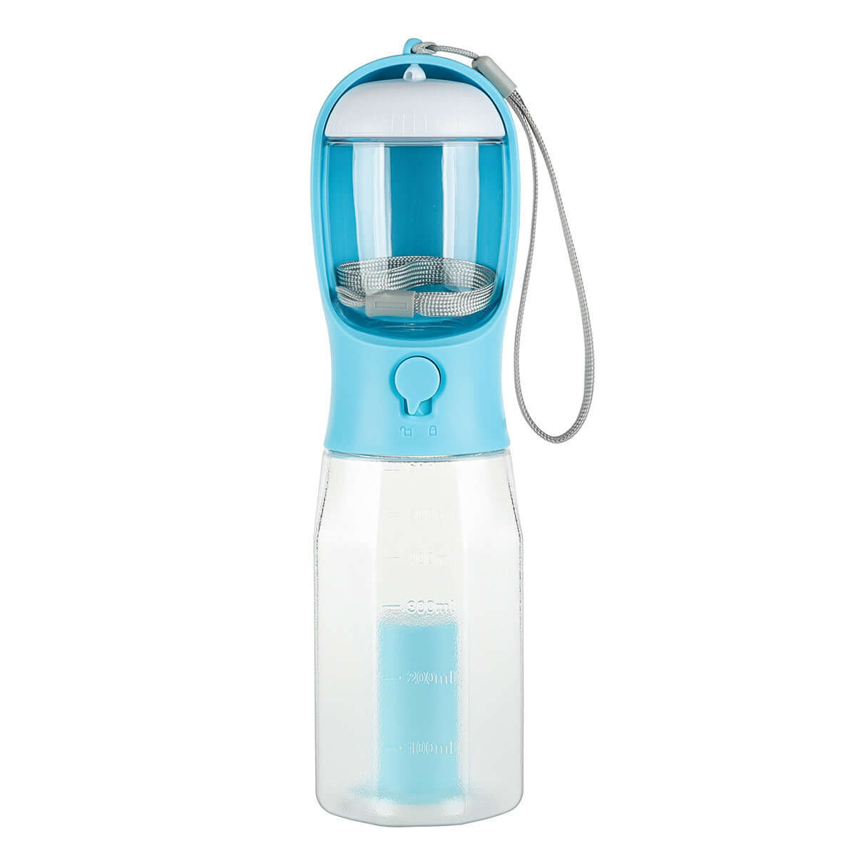 Bouteille d'eau portable 3 en 1 pour chien et chat, design moderne et pratique pour activités extérieures.