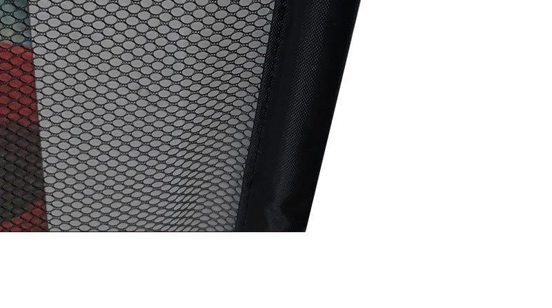 Close-up of a durable black nylon mesh pet safety fence for dogs and cats.