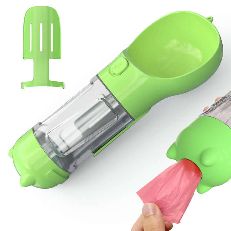 Bouteille d'eau portable 3 en 1 pour animaux, idéale pour balades en plein air et hydratation facile.