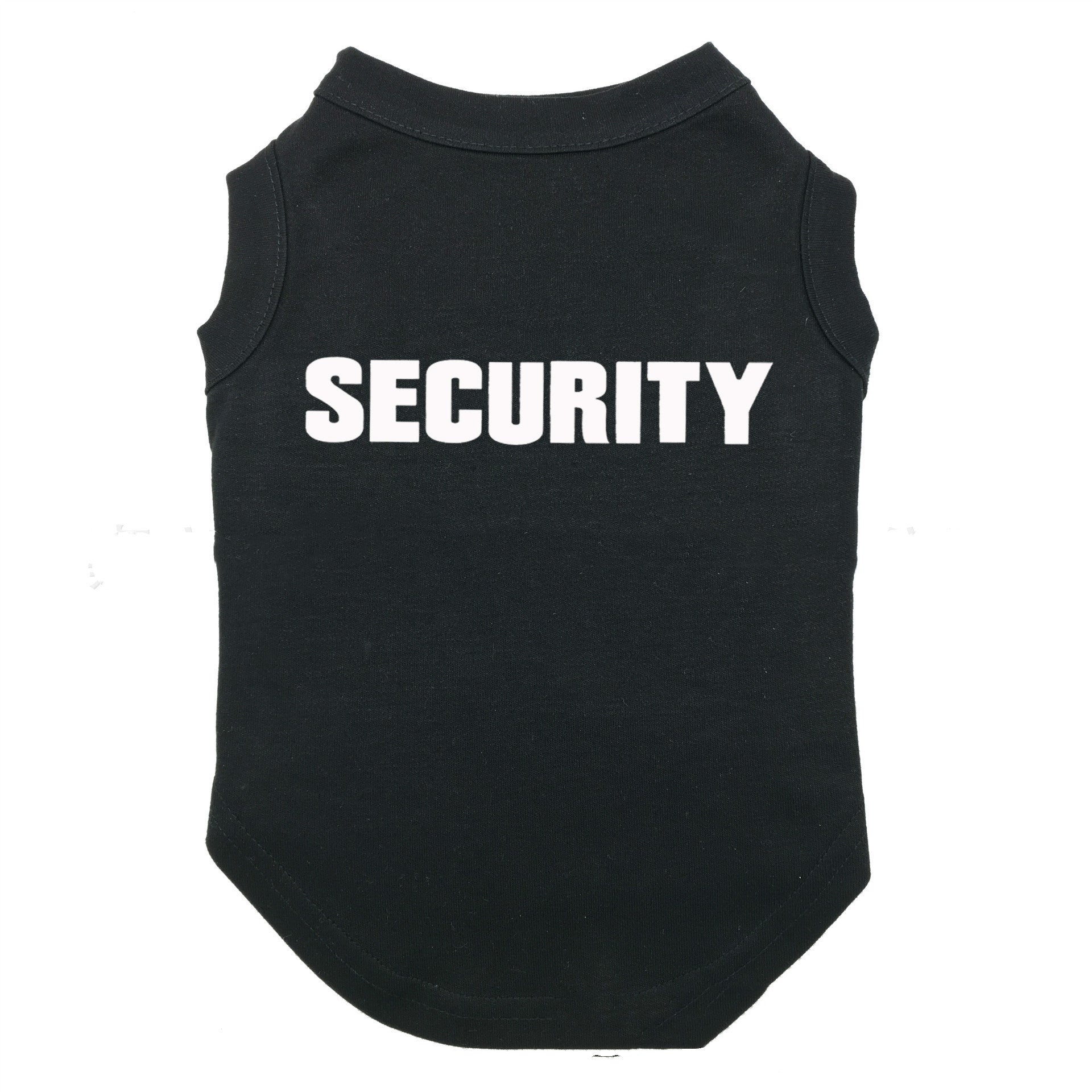 T-shirt noir pour chien avec impression 'SECURITY' au dos, style décontracté et tendance.