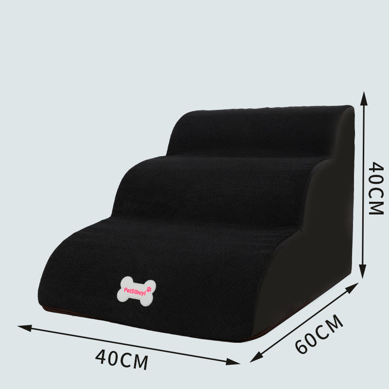 Échelle de montée pour chiens en peluche noire, idéale pour aider les petits chiens à accéder aux canapés et lits.