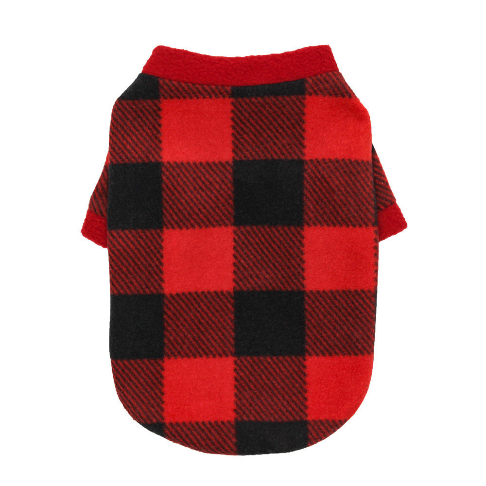 Pull pour chien en polaire chaude à motif écossais rouge et noir, parfait pour Noël et l'hiver.