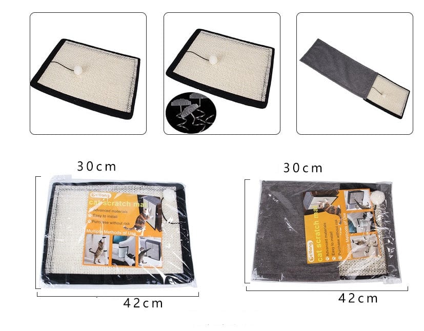 Tapis de protection pour meubles en sisal avec différentes dimensions et accessoires pour chats.