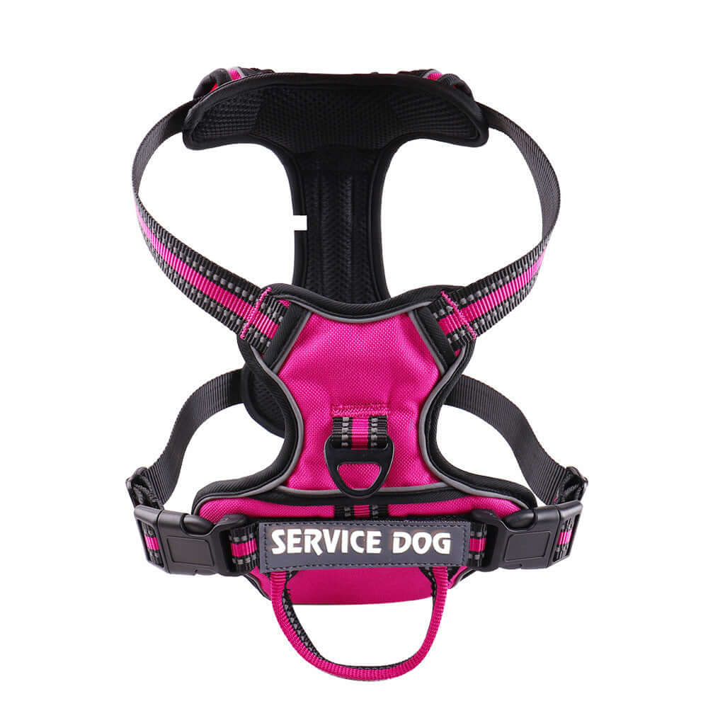 Harnais personnalisé en tissu Oxford pour chien, couleur rose, confort et sécurité, idéal pour service dog.