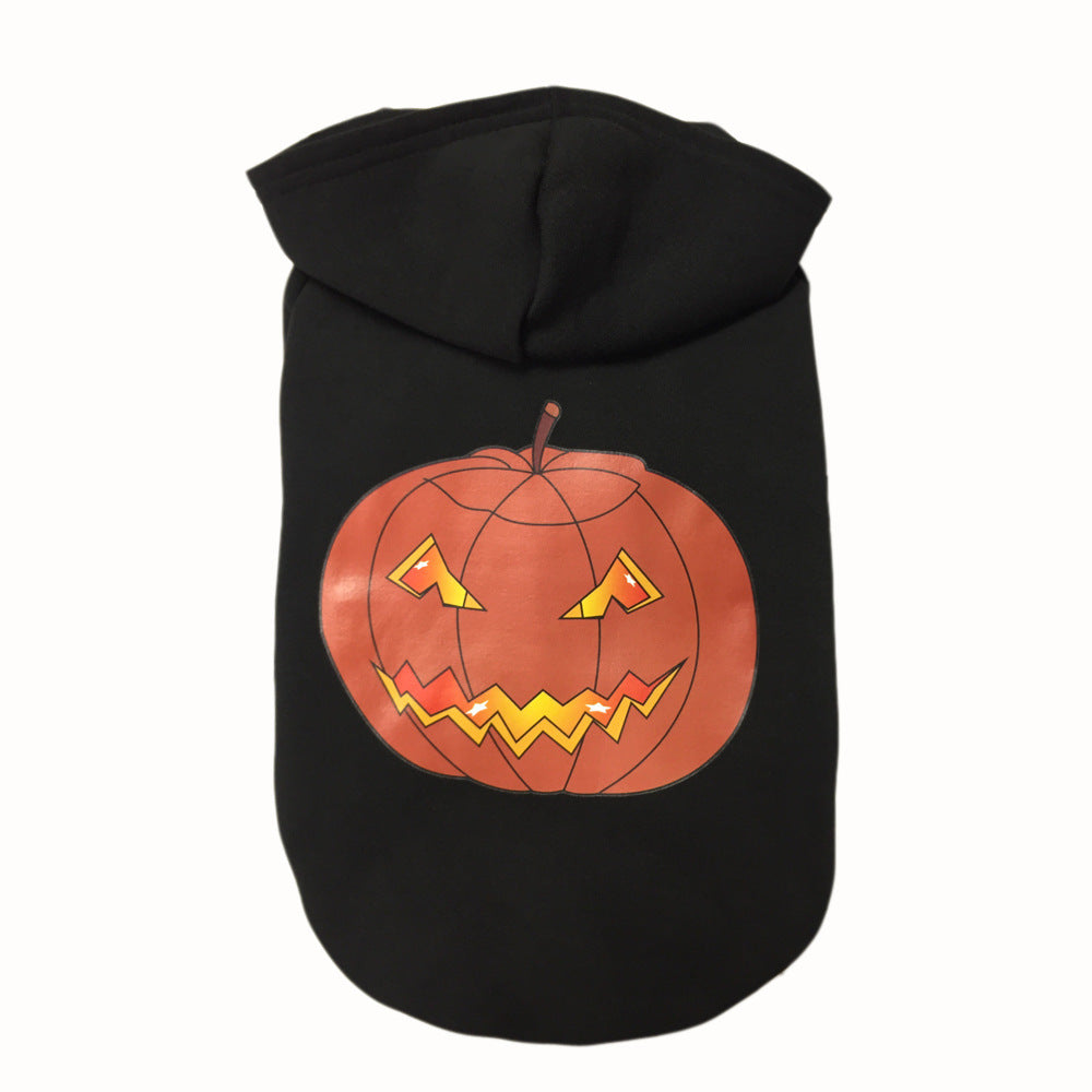 Manteau Halloween pour chien avec motif de citrouille, idéal pour les fêtes d'Halloween et le confort des animaux.