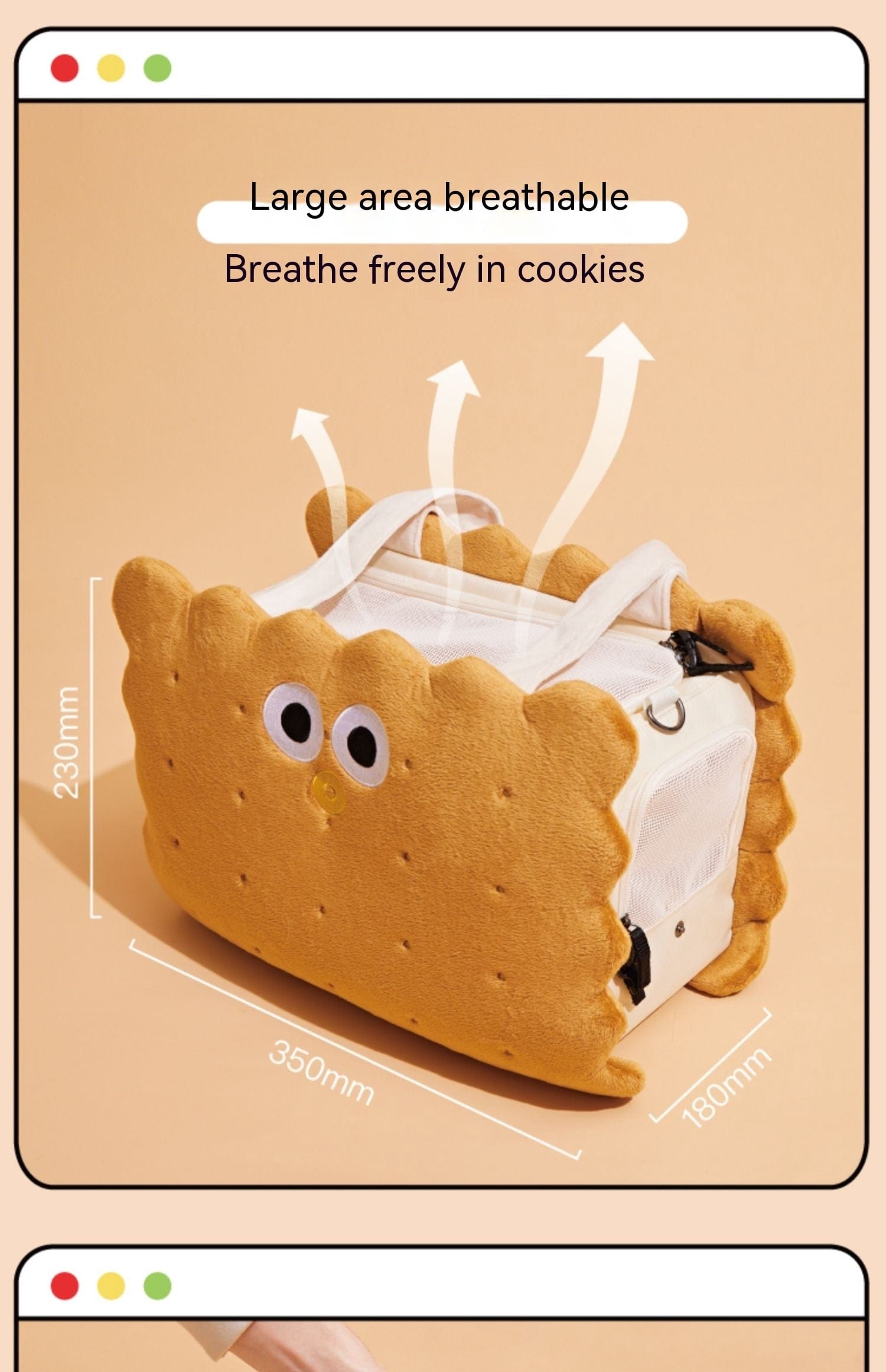 Sac à biscuits sandwich pour animaux avec design respirant, idéal pour transporter vos chiens et chats.