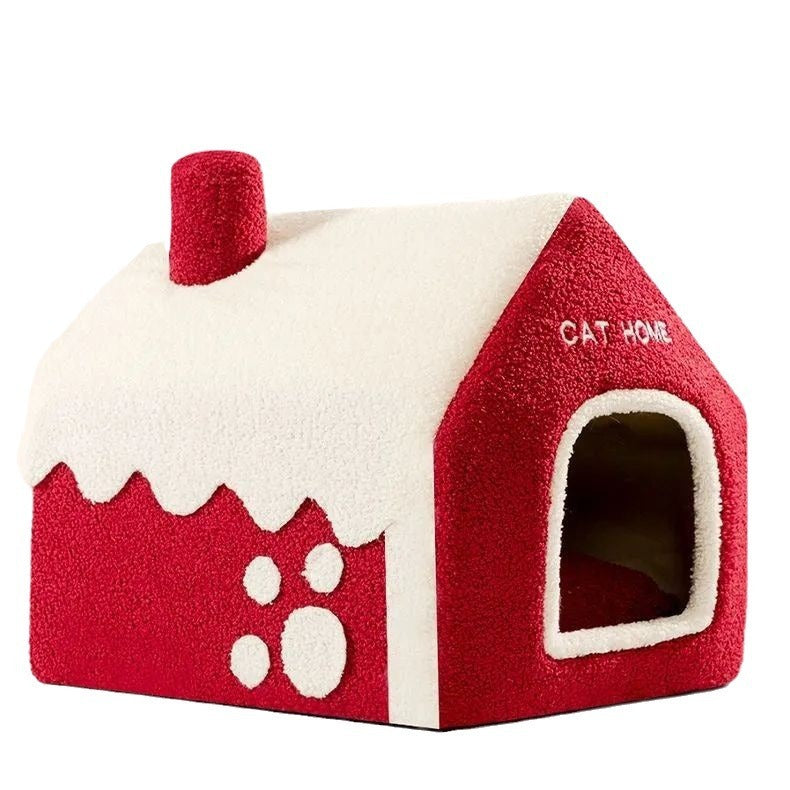 Lit pour animaux de compagnie en forme de maison de Noël