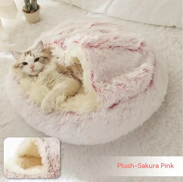 Lit Douillet 2 En 1 pour Chiens et Chats - Lit d'Hiver Rond en Peluche