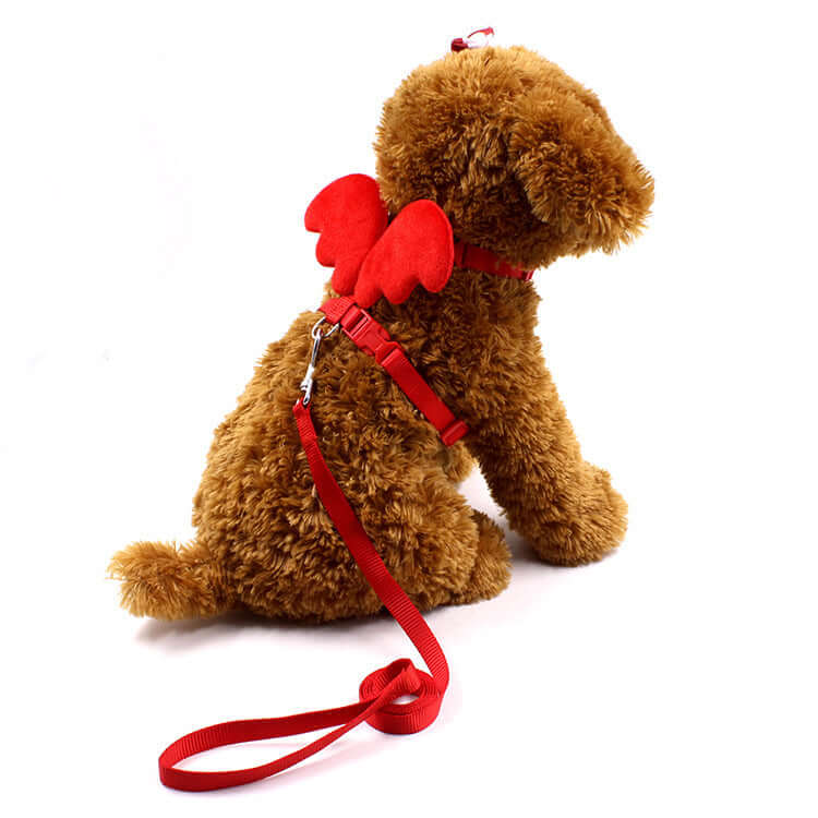 Laisse avec ailes de petit ange pour chien en nylon rouge, stylée et confortable pour promenades.