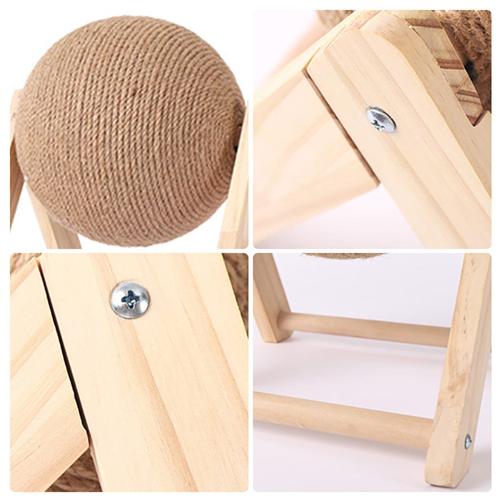 Gratter vertical pour chat en sisal avec attaches en bois, design robuste et durable pour le jeu du chat.