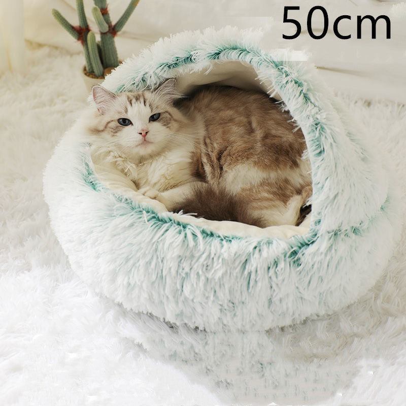 Lit Douillet 2 En 1 pour Chiens et Chats - Lit d'Hiver Rond en Peluche