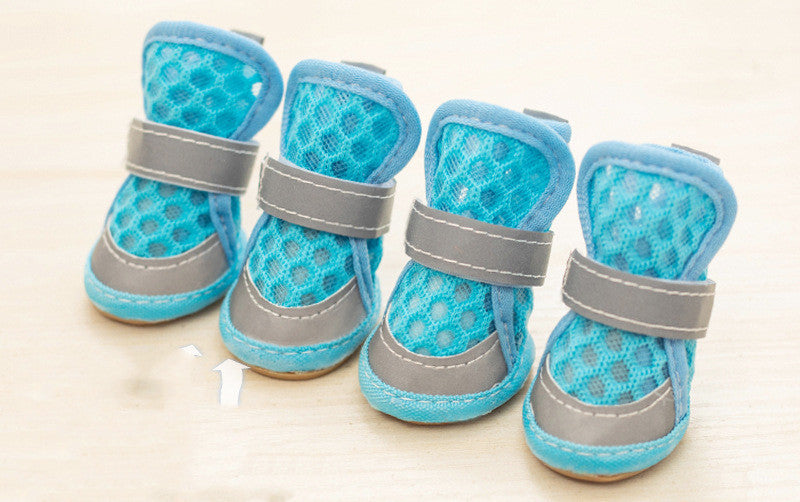 Chaussures confortables pour petits chiens en mesh bleu, idéales pour les promenades en extérieur.