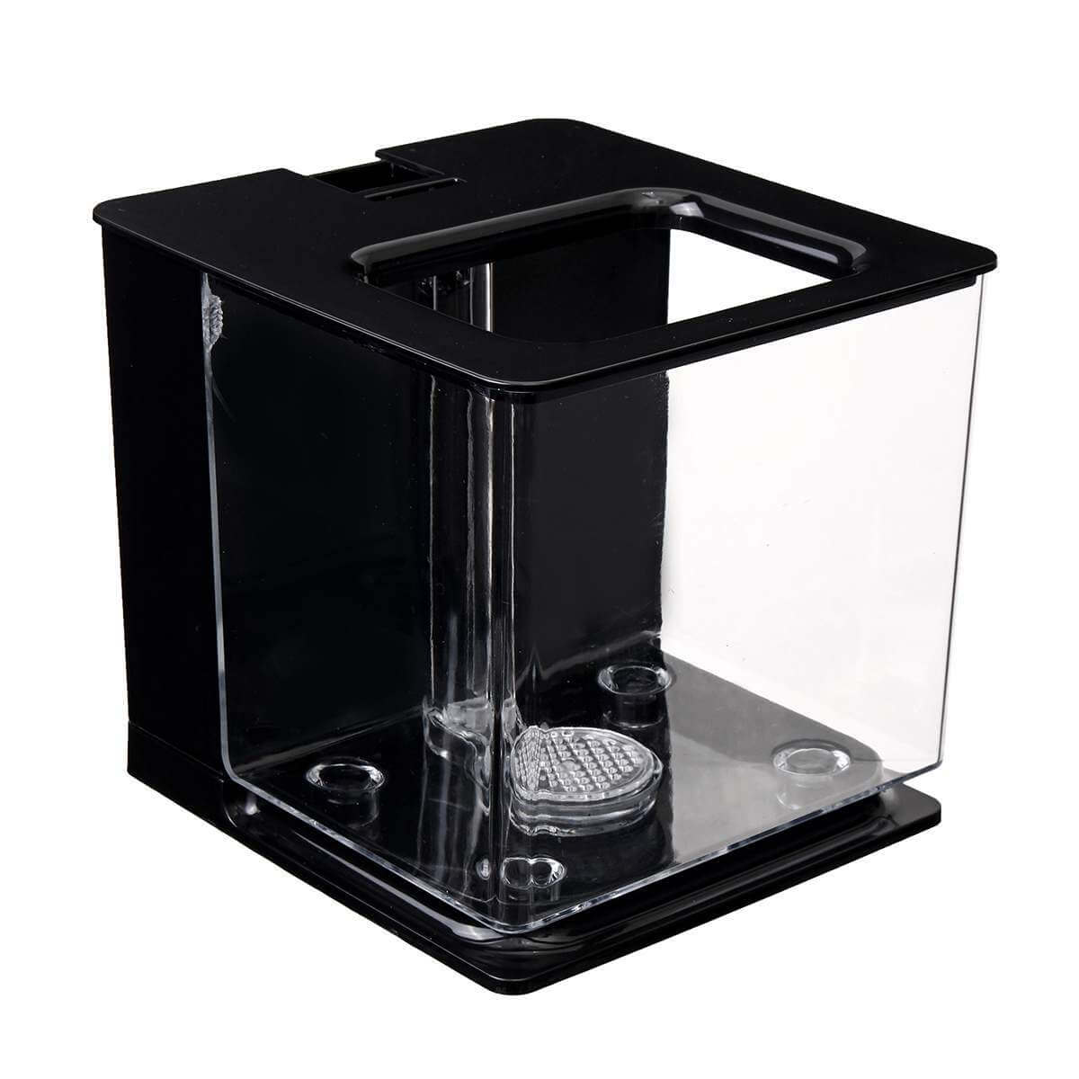 AquaClean Mini Aquarium Auto-Nettoyant noir avec design élégant et auto-nettoyant pratique.