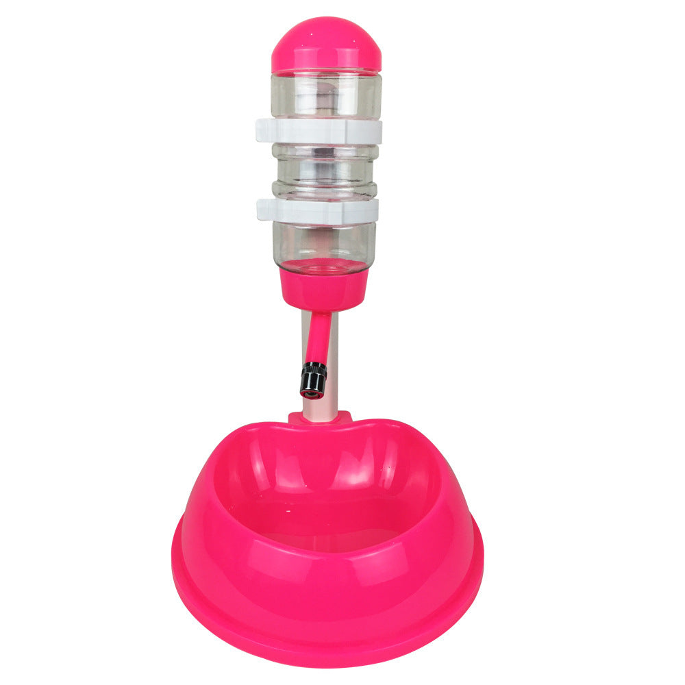 Distributeur automatique d'eau rose pour animaux, idéal pour petits et moyens chiens, hydratation pratique et continue.