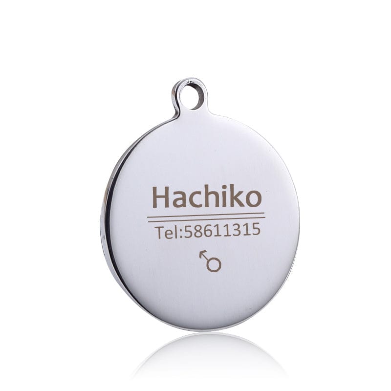 Pendentif anti-perte en acier inoxydable pour animaux avec gravure personnalisée, design durable et élégant.