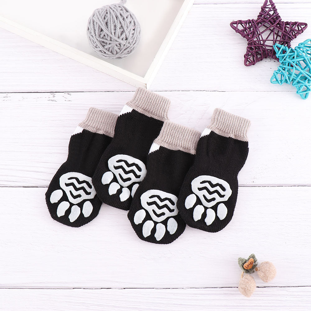 Chaussettes intérieures pour animaux, anti-dérapantes, avec motif de pattes, en coton, confort pour chien ou chat.