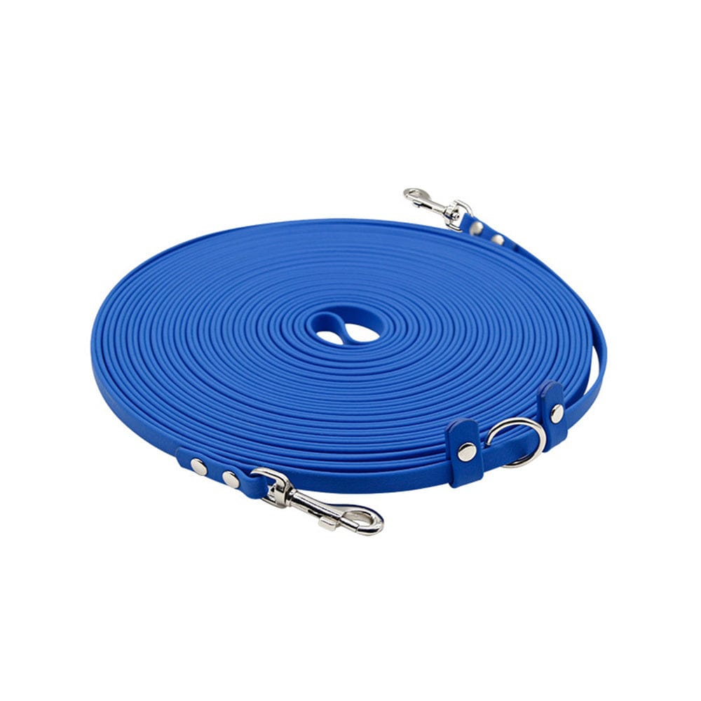 Laisse de traction double end étanche et résistante pour chiens, couleur bleue en PVC de haute qualité.