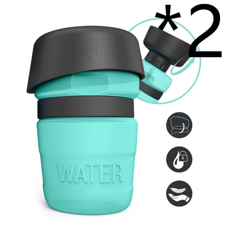 Bouteille d'eau pétillante pour animaux de compagnie en silicone bleu-vert, excellente pour l'hydratation des animaux.