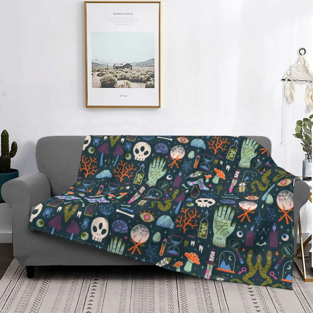 Couverture Flanelle Sorcière Gothique pour Halloween