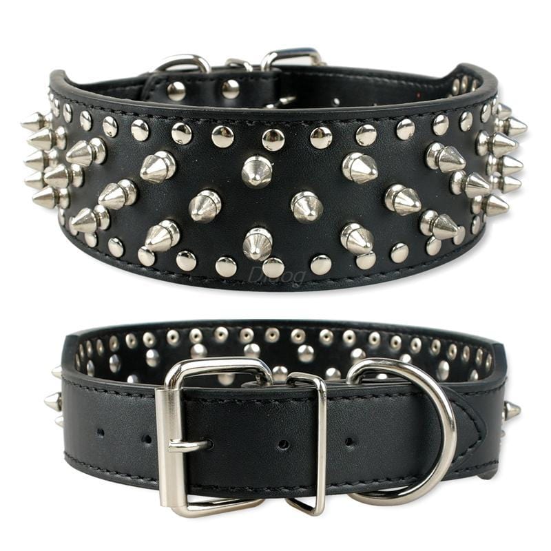 Collier rivet en PU noir pour grand chien, élégant et résistant, avec des picots en métal.