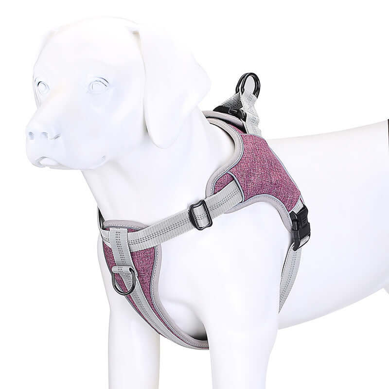 Harnais de poitrine réfléchissant pour chien en polyester, confortable et ajustable, coloris violet.
