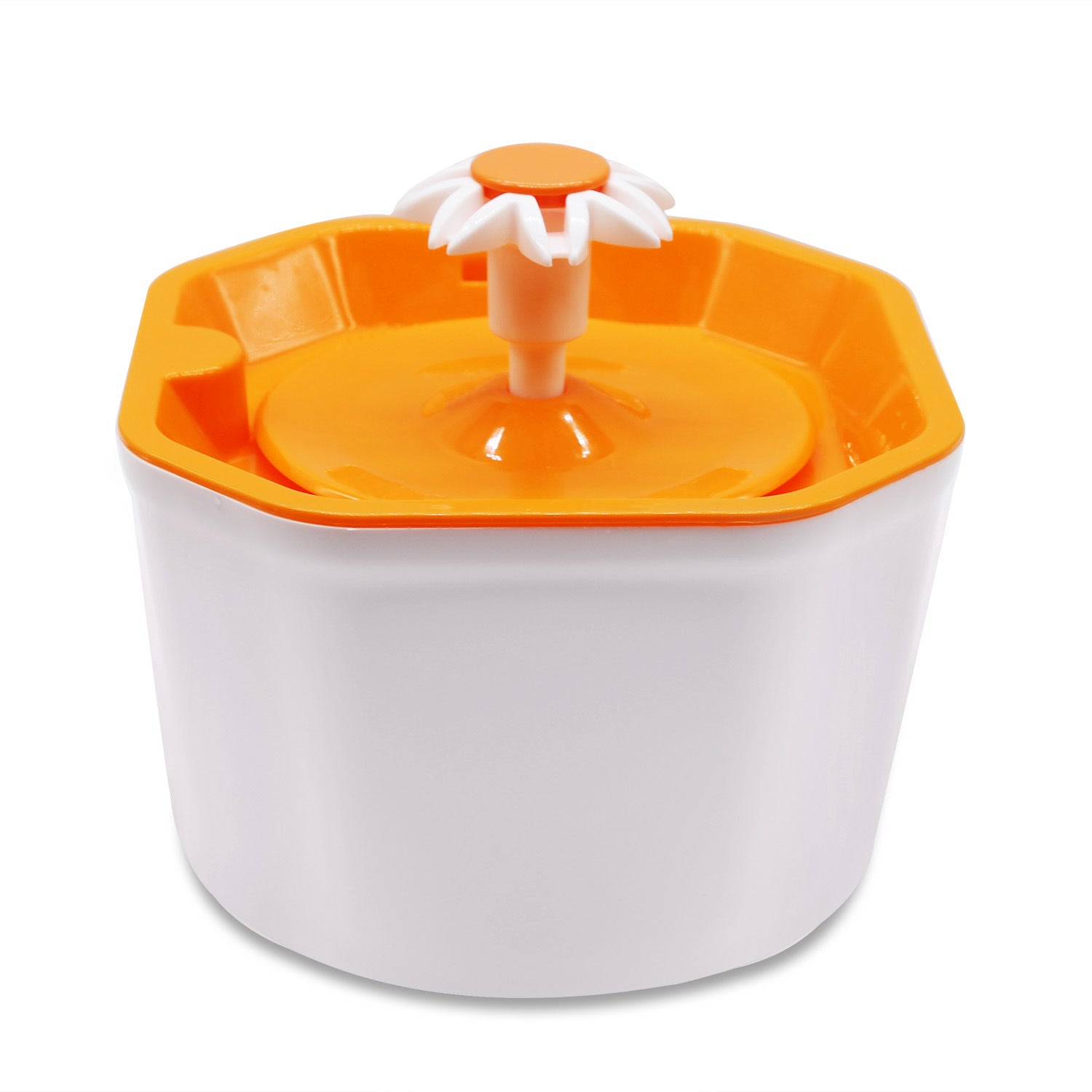 Fontaine à eau automatique pour animaux en plastique blanc et orange, idéale pour un accès constant à l'eau fraîche.