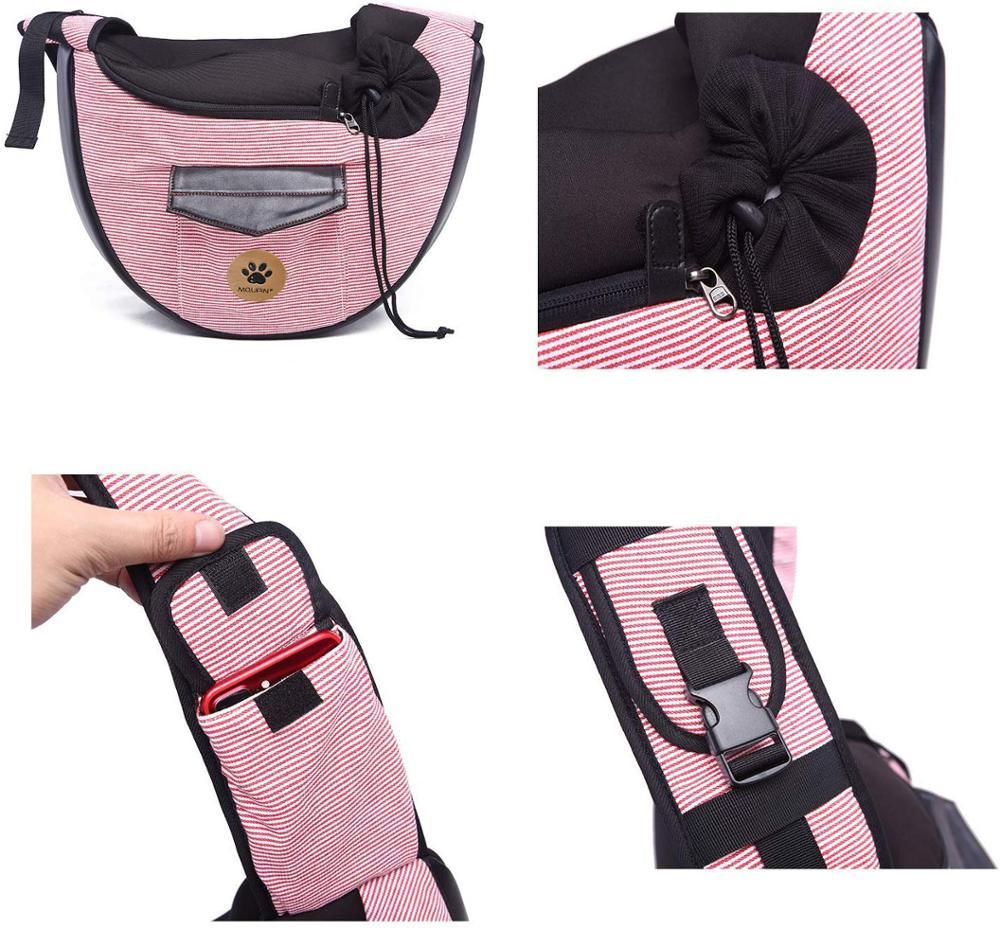 Sac de voyage chic pour animaux, en coton rayé, avec poche, attache pratique et design confortable.