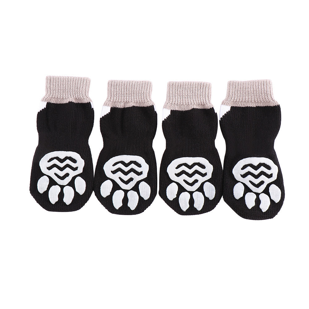 Chaussettes intérieures pour animaux de compagnie, anti-dérapantes, en coton et spandex, motif patte.